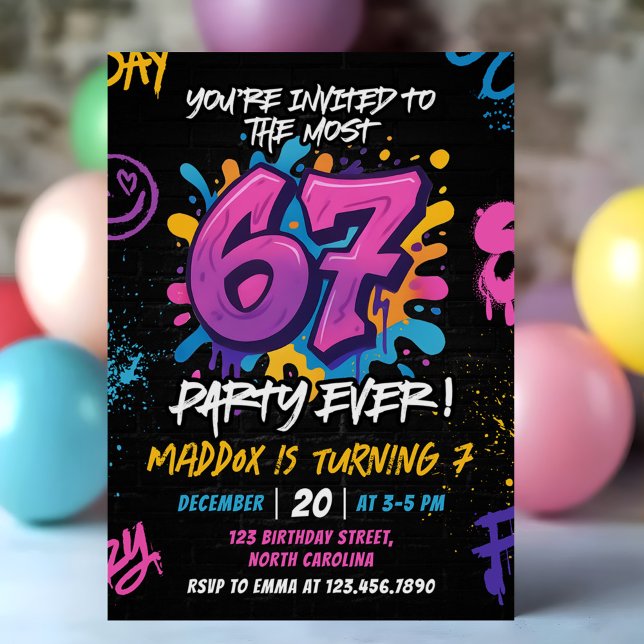 Invitación Cumpleaños Seis Siete Neon Graffiti Tendencia Meme (Subido por el creador)