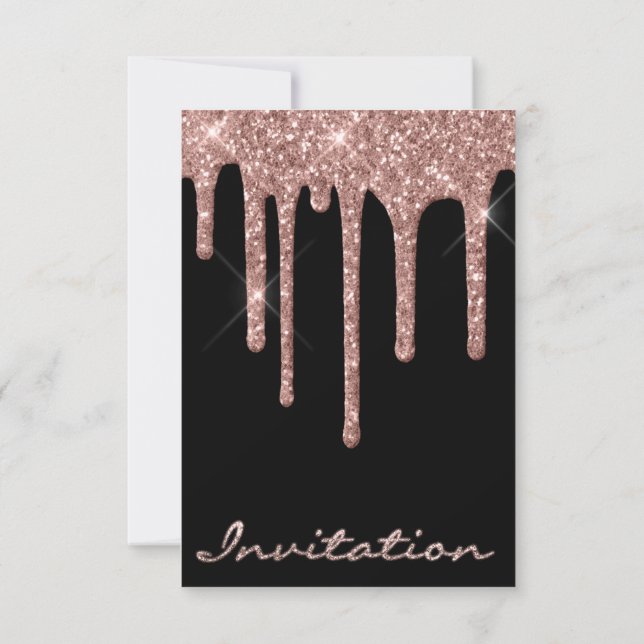 Invitación Cumpleaños Sencillo Rosa de Oro Brillo (Reverso)