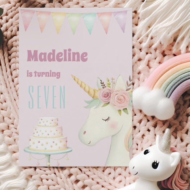 Invitación Cumpleaños Séptimo de Niñas Lindo Unicornio Rosa (Subido por el creador)