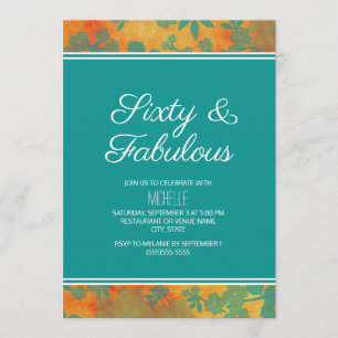 Invitación Cumpleaños Sesenta Floral Naranja Verde