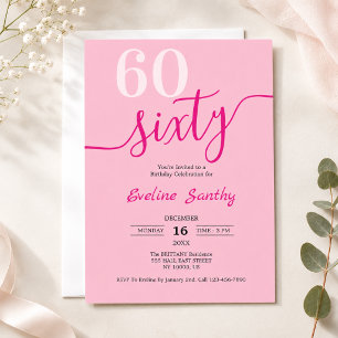 Invitación Cumpleaños sesenta sexagésimo rosa pálido fiesta d