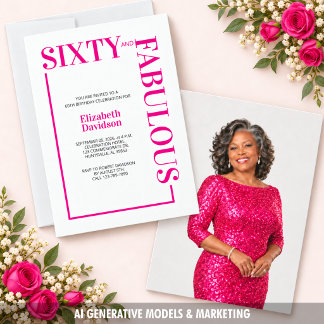 Invitación Cumpleaños sesenta y fabuloso de color rosa intens
