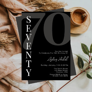 Invitación Cumpleaños setenta 70 Minimalista Negro Y Blanco