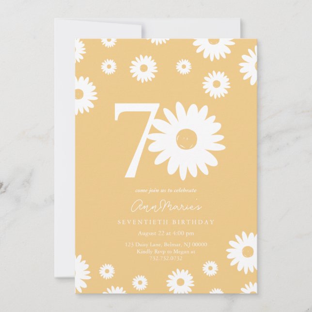 Invitación Cumpleaños setenta Elegante Daisy Hito (Anverso)
