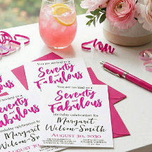 Cumpleaños setenta y fabuloso con letra rosa