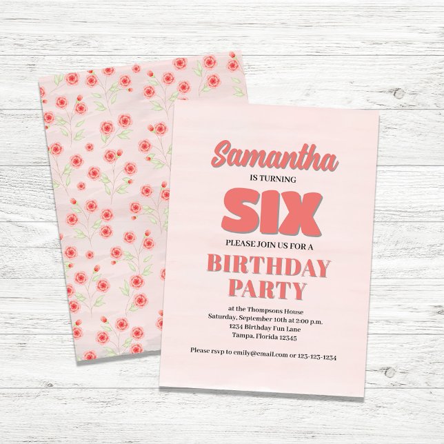 Invitación Cumpleaños Sexto de Niñas Floral  (Girl's Sixth birthday party invitations. )