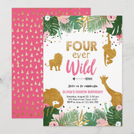 Invitación Cumpleaños siempre salvaje del chica de cuatro