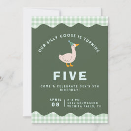 Invitación Cumpleaños Silly Goose de Gingham Verde