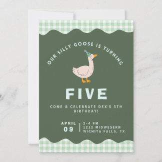 Invitación Cumpleaños Silly Goose de Gingham Verde