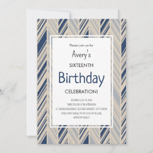 Invitación Cumpleaños Simple Chevron Azul
