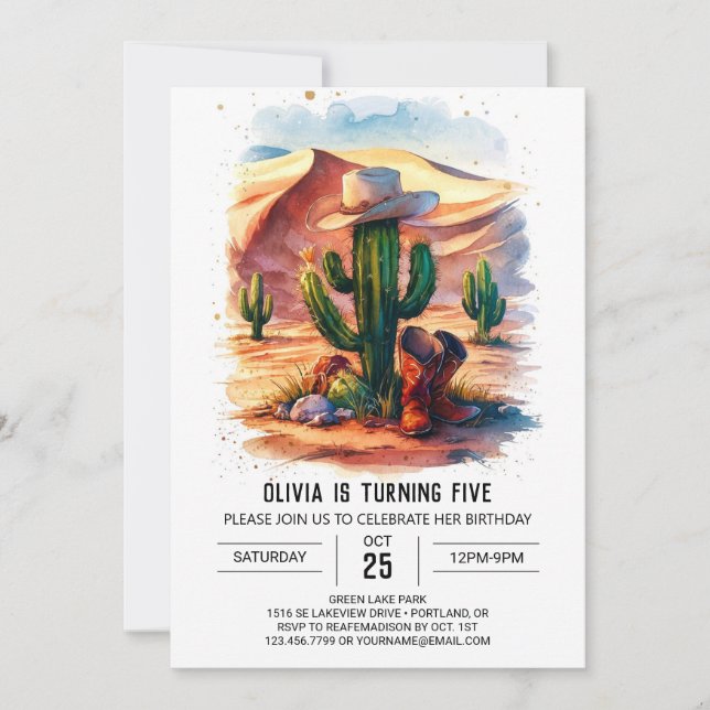 Invitación Cumpleaños simple de Boho Cowboy (Anverso)