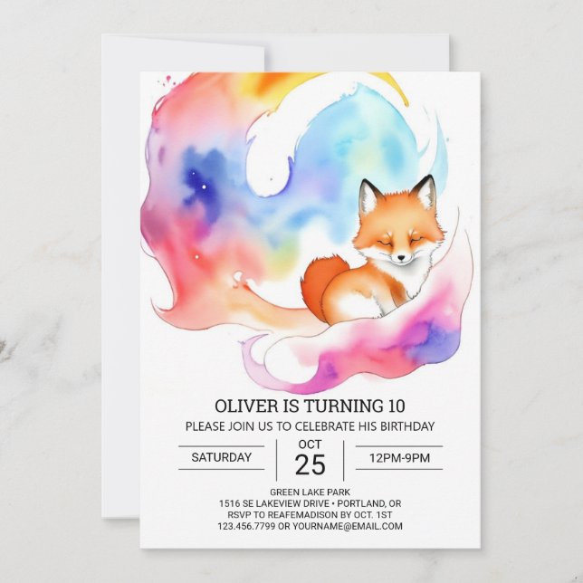 Invitación Cumpleaños simple de Fox Fiesta (Anverso)