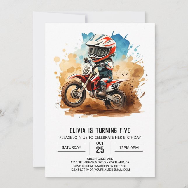 Invitación Cumpleaños simple de la motocicleta Boho (Anverso)