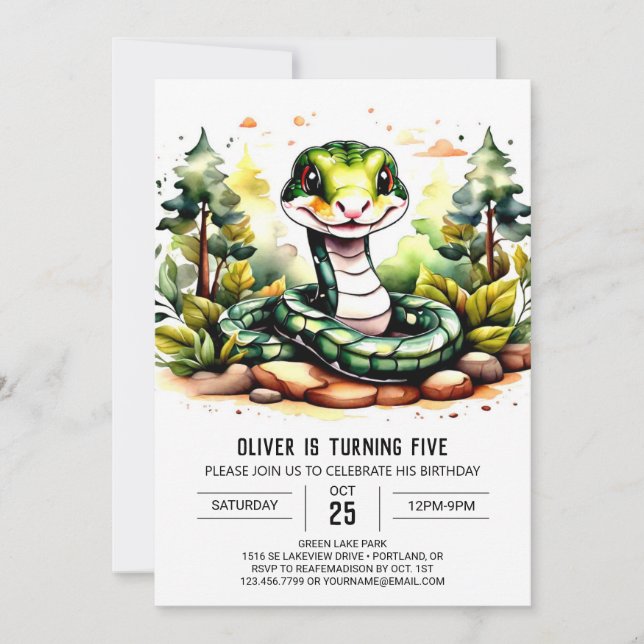 Invitación Cumpleaños simple de la serpiente (Anverso)