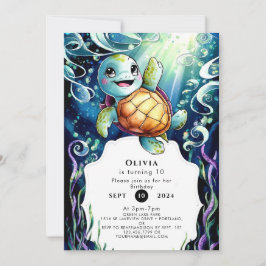 Invitación Cumpleaños simple de la tortuga Boho Nautical