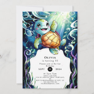 Invitación Cumpleaños simple de la tortuga Boho Nautical