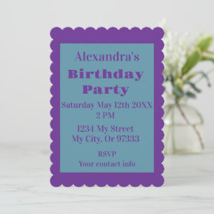 Invitación Cumpleaños Simple de Morado y Verde