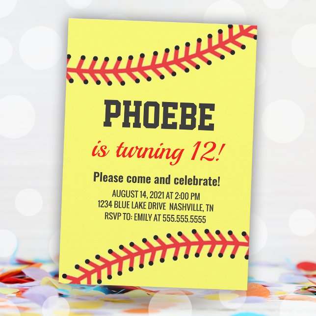 Invitación Cumpleaños simple de Softball (Simple Softball Birthday Invitation)