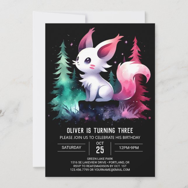 Invitación Cumpleaños simple del gato Boho (Anverso)