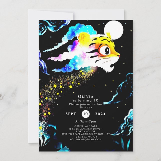 Invitación Cumpleaños simple del tigre Pastel (Anverso)