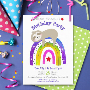 Invitación Cumpleaños simple moderno boho arcoíris perezoso l