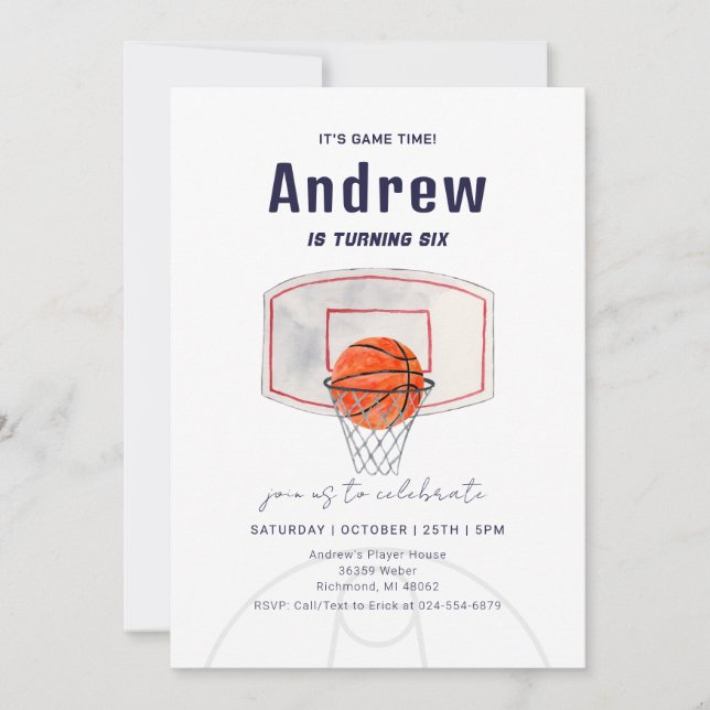 Invitación Cumpleaños simple personal de baloncesto con foto (Anverso)