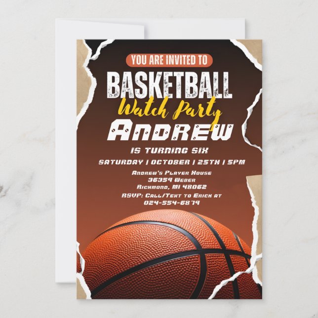 Invitación Cumpleaños simple personal de baloncesto con foto (Anverso)