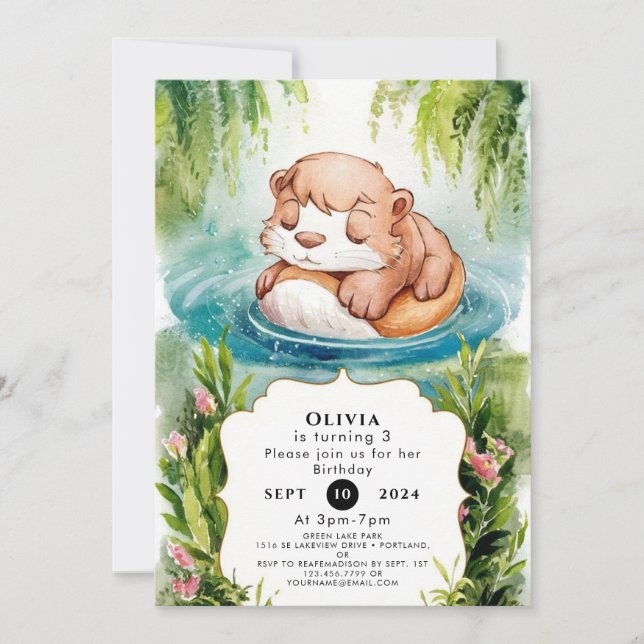 Invitación Cumpleaños simple y alegre de Otter (Anverso)