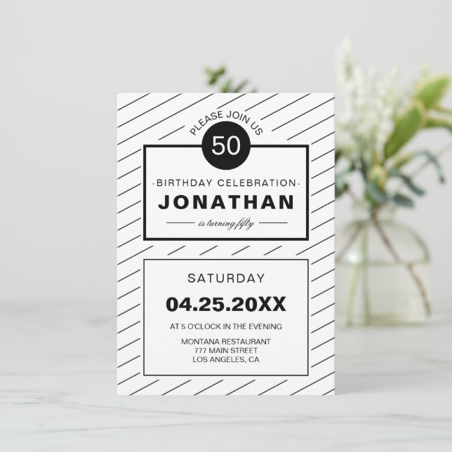 Invitación Cumpleaños Simple y Clásico (Anverso de pie)