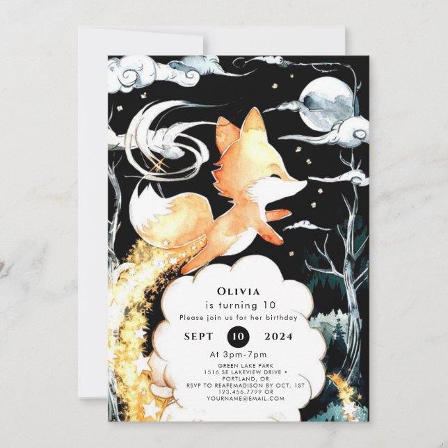 Invitación Cumpleaños simple y encantado de Fox (Anverso)