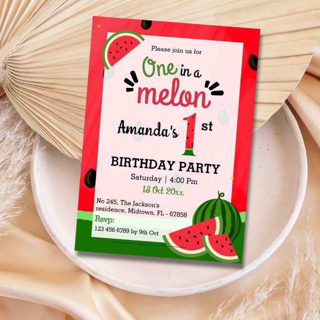 Invitación Cumpleaños simple y lindo de uno en un melón (Subido por el creador)