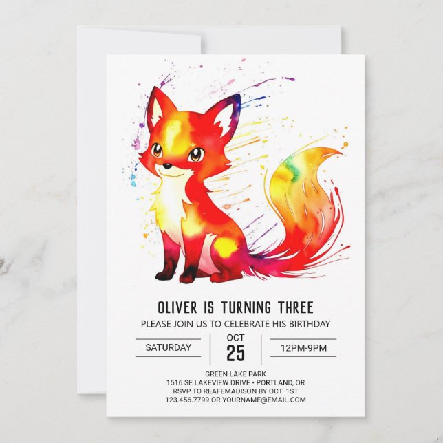 Invitación Cumpleaños simple y personalizable de Fox Digital  (Anverso)