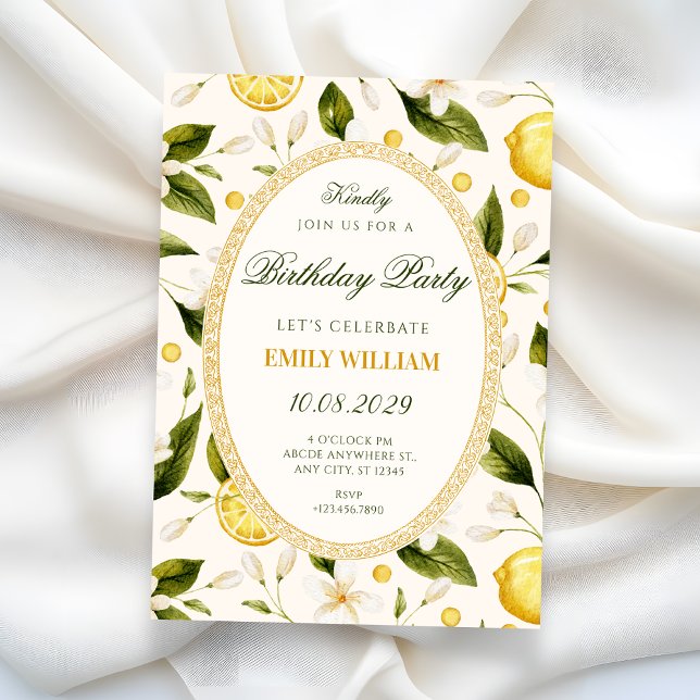 Invitación Cumpleaños sin fisuras de limón floral amarillo (Subido por el creador)