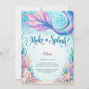 Invitación Cumpleaños Sirena Marea Turquesa