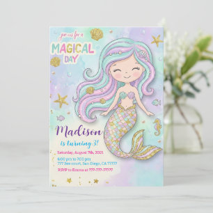 Invitación Cumpleaños Sirena Rosa Púrpura