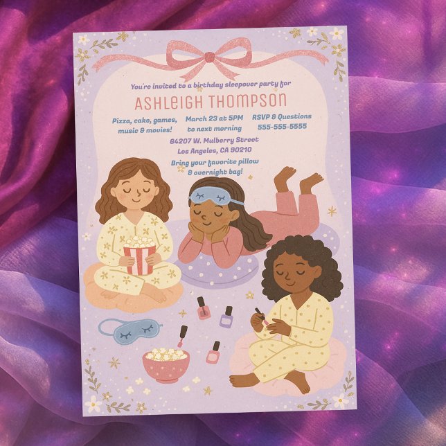Invitación Cumpleaños Sleepover Pajama Fiesta para Chicas (Birthday Sleepover Pajama Party for Girls Invitation)
