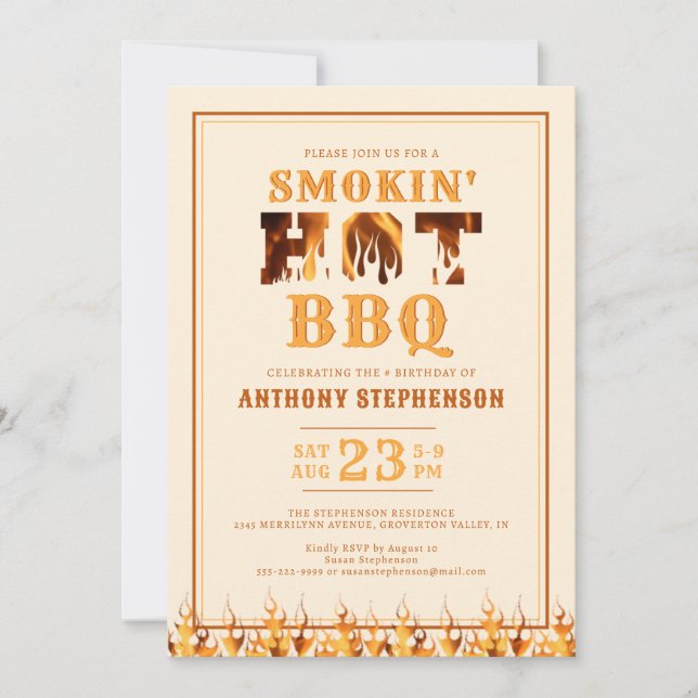 Invitación Cumpleaños Smokin Hot BBQ Fiesta (Anverso)