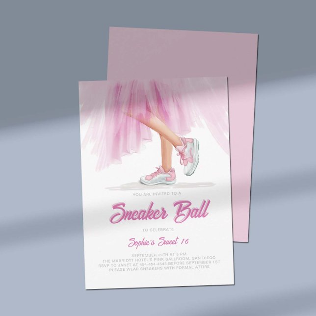 Invitación Cumpleaños Sneaker Ball Ballerina Princess Sweet 1 (birthday sneaker ball invitation sweet 16 princess ballerina dress pink tulle white elegant feminine)