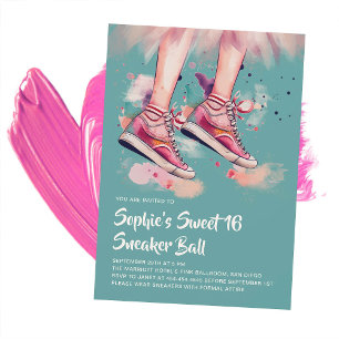 Invitación Cumpleaños Sneaker Ball Grunge Painterly Sweet 16