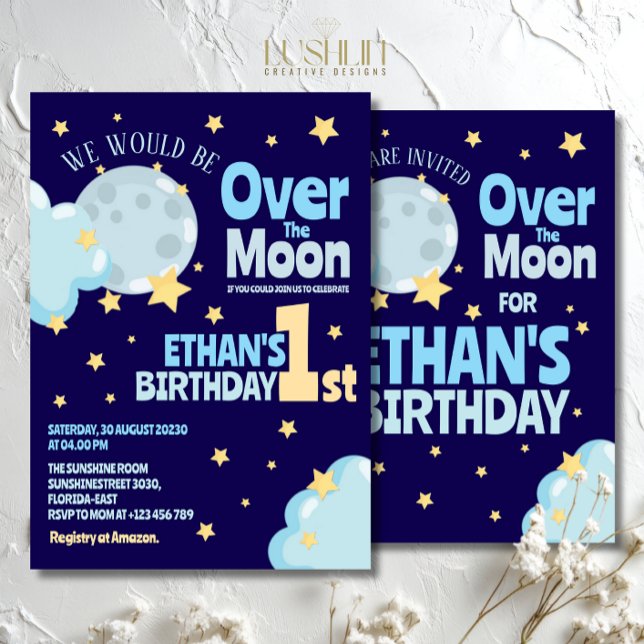 Invitación Cumpleaños sobre la Luna Fiesta Celestial Capricho (Subido por el creador)