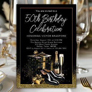 Invitación Cumpleaños sofisticado y elegante de hombre en neg