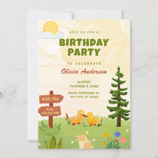 Invitación Cumpleaños soleado y lindo (Anverso)
