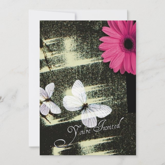 Invitación Cumpleaños soñado de mariposa margarita gerbera ro (Anverso)