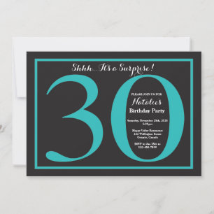 Invitación Cumpleaños Sorpresa 30 Teal y Pizarra Negra