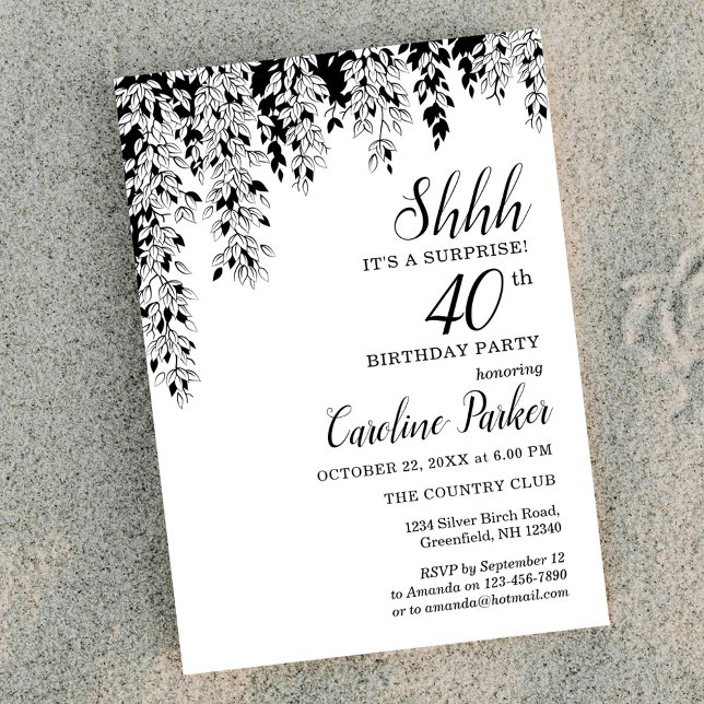 Invitación Cumpleaños Sorpresa 40 Aniversario Silver Birch (Subido por el creador)