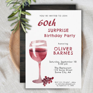 Invitación Cumpleaños Sorpresa 60 con Copa de Vino Tinto