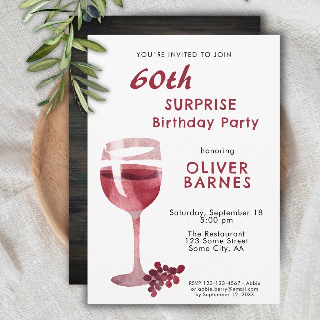 Invitación Cumpleaños Sorpresa 60 con Copa de Vino Tinto (Subido por el creador)