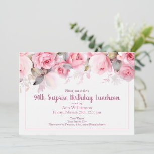 Invitación Cumpleaños sorpresa 90 años Flor de Rosa Acuarela