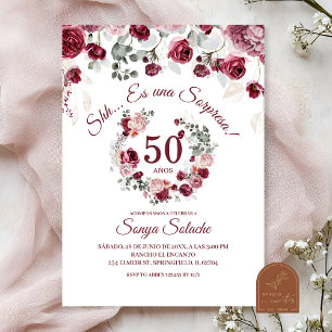 Invitación Cumpleaños Sorpresa con Rubor Español y Borgoña