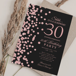 Invitación Cumpleaños Sorpresa de 30 años en negro con brillo